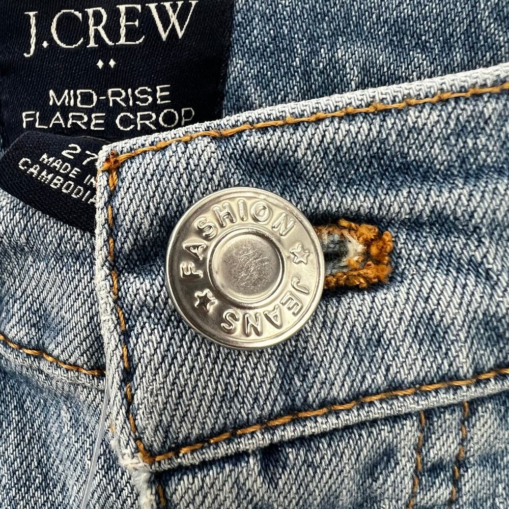 J. Crew Mid-Rise Flare Crop Jean in All-Day Stretch Orion Blue Wash Size 27 NWT - Picture 10 of 13